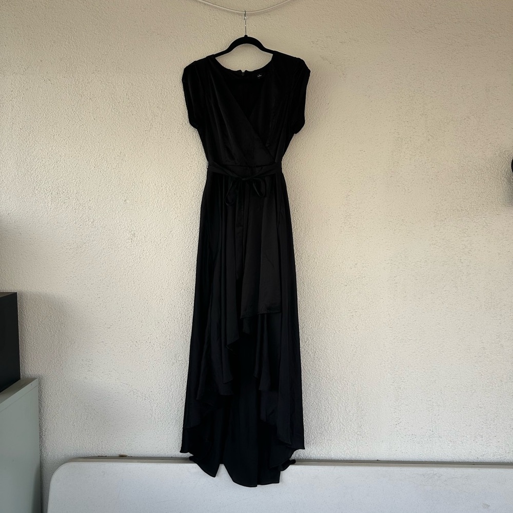 Elegant High Low Black Wrap Dress